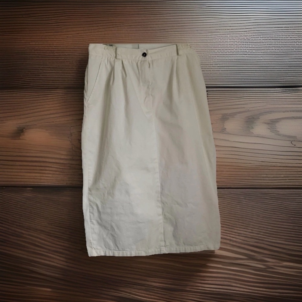 Lands' End Skirt Womens 14 Cotton Twill Straight Midi Pockets Slit Casual Preppy